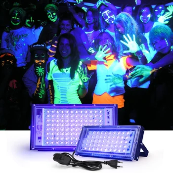 УФ-Прожектор 50 Вт 100 Вт AC220V 395nm 400nm Ультрафиолетовая Флуоресцентная Сценическая Лампа С ЕС-Вилкой Для Танцевальной Вечеринки Blacklight