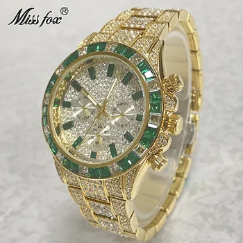 Роскошные брендовые новые зеленые модные часы Iced Out Мужские хип-хоп золотые водонепроницаемые наручные часы с муассанитом Мужские ювелирные часы Reloj