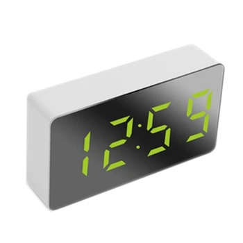 Мини Настольный Будильник Цифровое Зеркало LED Температура USB Прикроватный Столик Дорожные Часы для Спальни Гостиная Домашний Декор Зеленый