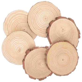 6 шт. круглых деревянных ломтиков незавершенного производства из натурального дерева, деревянная подставка