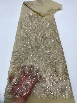 Высококачественная Африканская Нигерийская тюлевая кружевная ткань с вышивкой пайетками и бисером L-12289217 Французское свадебное платье из бисера