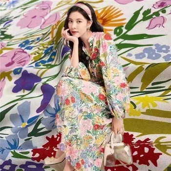 Роскошный брендовый Цветочный принт, стрейчевая саржа, натуральная шелковая ткань 21 мм, шелковое платье-рубашка цвета шелковицы тутового цвета, ткань для летней одежды