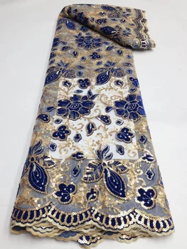 Роскошная Кружевная ткань с пайетками 2023, Высококачественная Африканская тюлевая ткань с вышивкой бисером для вечерних платьев, свадеб