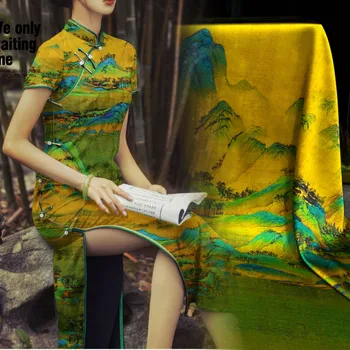 Шелковая эластичная атласная ткань, ткань Cheongsam Han Qianli Jiangshan, материал для фигурной одежды для шитья Оптом