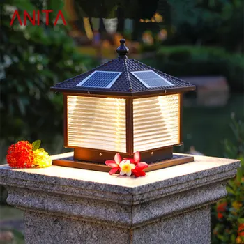 ANITA Solar Post Lamp LED Outdoor Creative Striped Glass Simple Pillar Light Водонепроницаемый IP65 для дома, виллы, двора