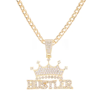 Iced Out Ожерелье с подвеской в виде короны Хастлера, колье-цепочка, женские украшения в стиле хип-хоп для мужчин, теннисная цепочка, модное звено