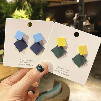 Двойные квадратные серьги-капли Преувеличенно контрастного цвета Металлические серьги в виде геометрических ромбов, индивидуальные украшения для вечеринок