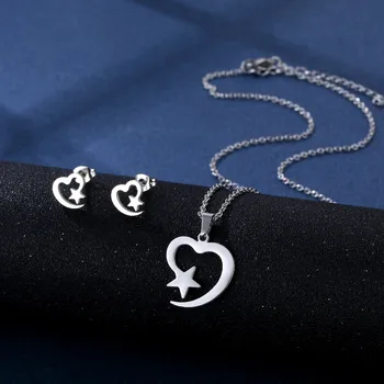 Набор любовных сережек в стиле панк с подвеской в виде сердца в виде пятиконечной звезды, ожерелье на ключицу