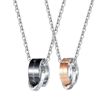 Modyle Новое модное свадебное ожерелье из нержавеющей стали 316L для мужчин и женщин с буквенным двойным кольцом, подвеской, ожерелья для влюбленных, подарки