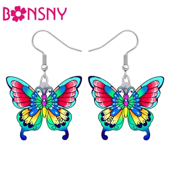 BONSNY Акриловые весенние разноцветные серьги-бабочки с подвесками в виде насекомых для женщин, девочек, подарочные украшения, модные украшения
