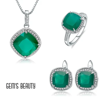 GEM'S BEAUTY, серебро 925 пробы, оригинальный сертифицированный зеленый агат, женский ювелирный набор, предметы роскоши, элегантный женский набор