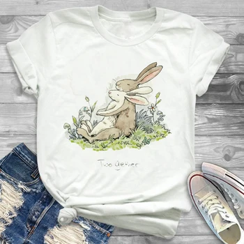 Модный принт с милым кроликом, Летняя новинка, повседневный стиль, короткий рукав, женская модная футболка с графическим принтом, футболка с круглым вырезом