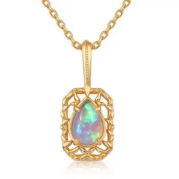 Женское Опаловое Ожерелье S925 Стерлингового Серебра 10 к Позолоченный Опал Драгоценный Камень Полый Кулон Ожерелья Для Подруги Подарки Маме
