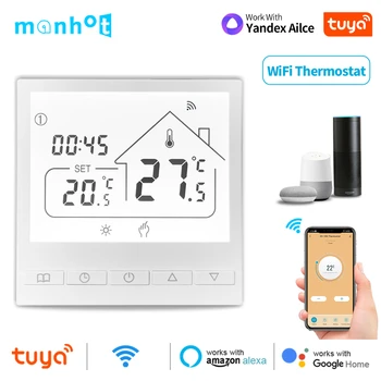 Комнатный термостат Tuya Smart WiFi, Водогрейный котел, Электрический регулятор температуры теплого пола, ЖК-дисплей Alexa Google Alice