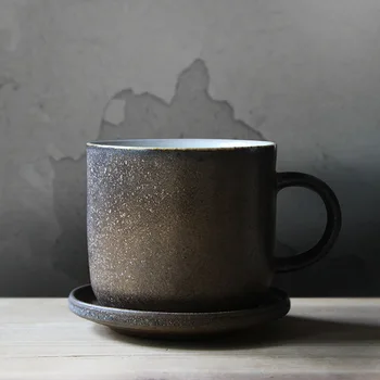 290 мл Кофейные чашки и блюдца в японском стиле в стиле ретро, керамическая коричнево-черная керамическая чашка с ручкой, подарки на день рождения от Frost
