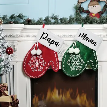 Персонализированный рождественский чулок для подарков и украшений, рождественская сумка, рождественская перчатка на Новый год, носки на Рождество с именем