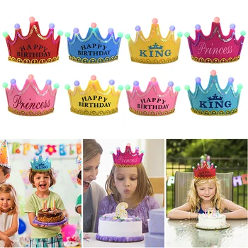 Светодиодные шляпы для вечеринки с Днем Рождения, Светящийся Король, принцесса, Принц, Корона, Шапочка, Светящаяся Повязка на голову, украшение для Дня рождения девочки, подарок для душа для ребенка