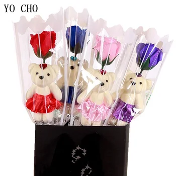 YO CHO, 1 шт., искусственные цветы, мыло, Роза, консервированный цветок, Плюшевый мишка, Роза, гвоздика, сделай сам, подарок на день Святого Валентина, Латексные Флорес
