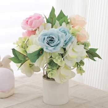 Искусственные розы, Белые Свадебные принадлежности на День Святого Валентина, Украшение стола для дома, гостиной, Сине-фиолетовый Шелковый искусственный букет