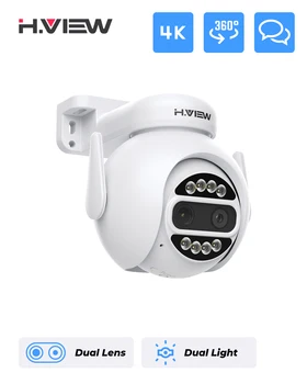 8-Мегапиксельная IP-камера 4K PTZ с 8-кратным зумом, Двухобъективная камера видеонаблюдения с обнаружением человека, 4-мегапиксельная камера видеонаблюдения Smart Home Outdoor Wifi ICSEE APP