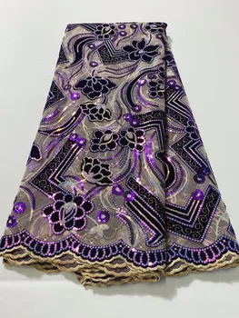 Роскошная Африканская кружевная ткань с пайетками, Вышивка 2023, Высококачественное кружево, 5 ярдов, Французская кружевная ткань, Нигерийские кружевные ткани для платья