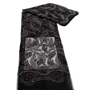 Черный 2023 Высококачественная африканская вышивка с тяжелыми блестками, французский роскошный тюль, кружевная ткань для женского шитья