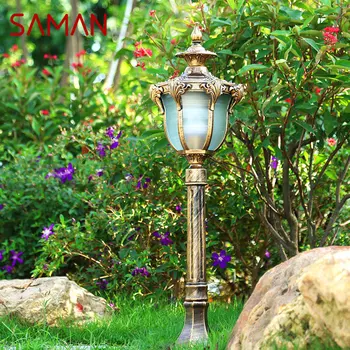 Бронзовый наружный светильник SAMAN для газона, светодиодный ретро-садовый светильник, водонепроницаемый IP65, домашний декор для внутреннего двора, светильник для виллы